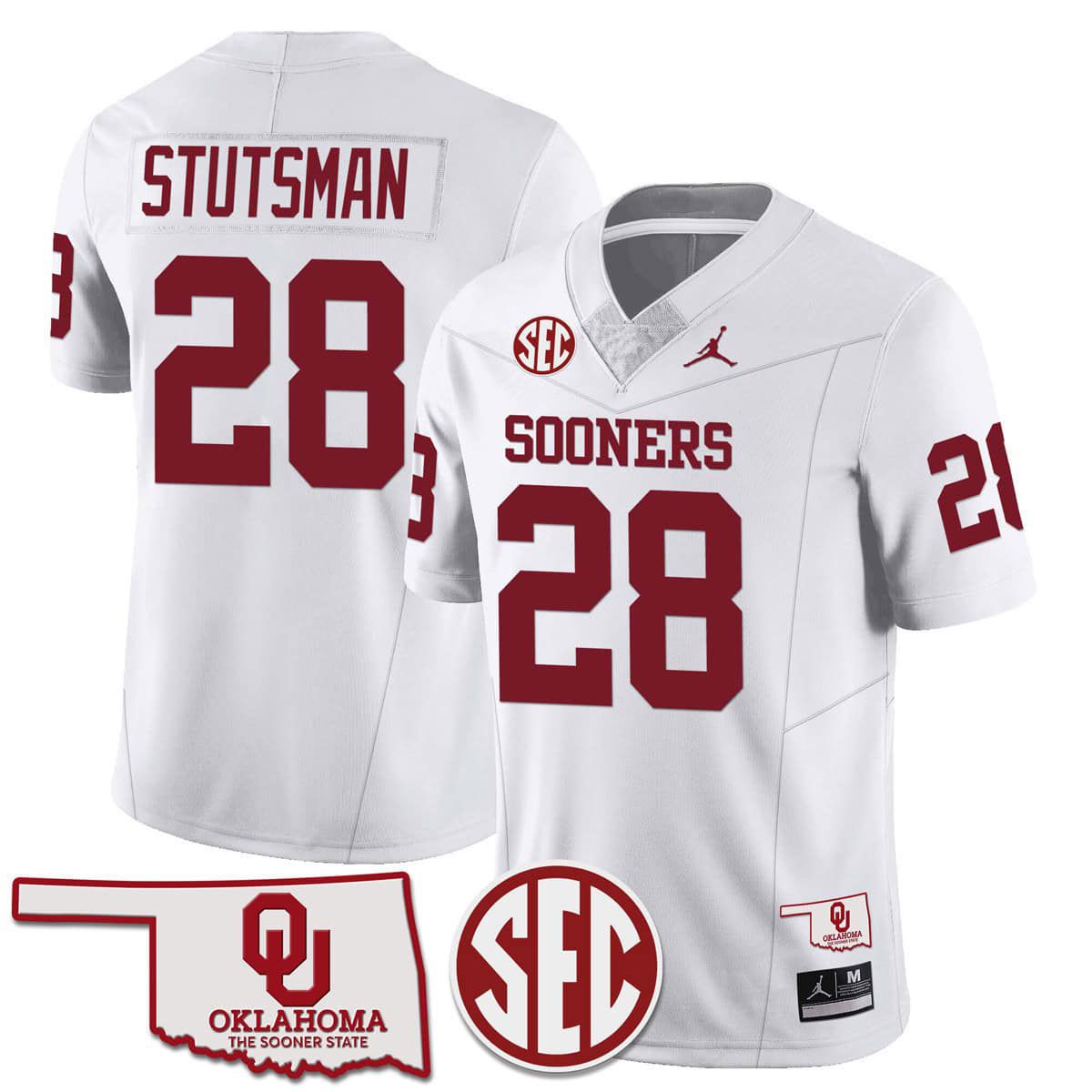 Men Oklahoma Sooners #28 Stutsman White 2024 SEC Patch Vapor Premier Limited NCAA Jersey->ncaa teams->NCAA Jersey